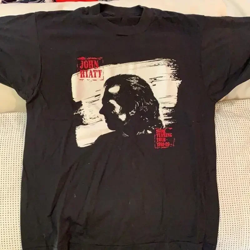 Camiseta de algodão preta tamanho completo Vtg John Hiatt Concert Tour