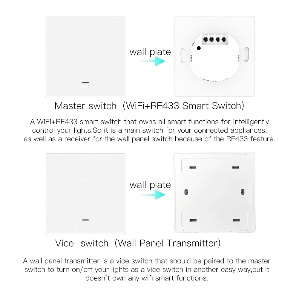 WiFi Akıllı Duvar Işık Anahtarı RF433 Basma Düğmesi Verici Akıllı yaşam Tuya App Uzaktan Kumanda Alexa Google Home ile Çalışır