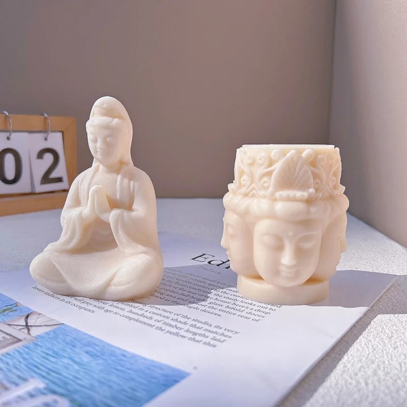 Avalokitesvara Candle Silicone Mold Four-Sided Buddha Statue Silicone Mold Cake Chocolate Baking Tool