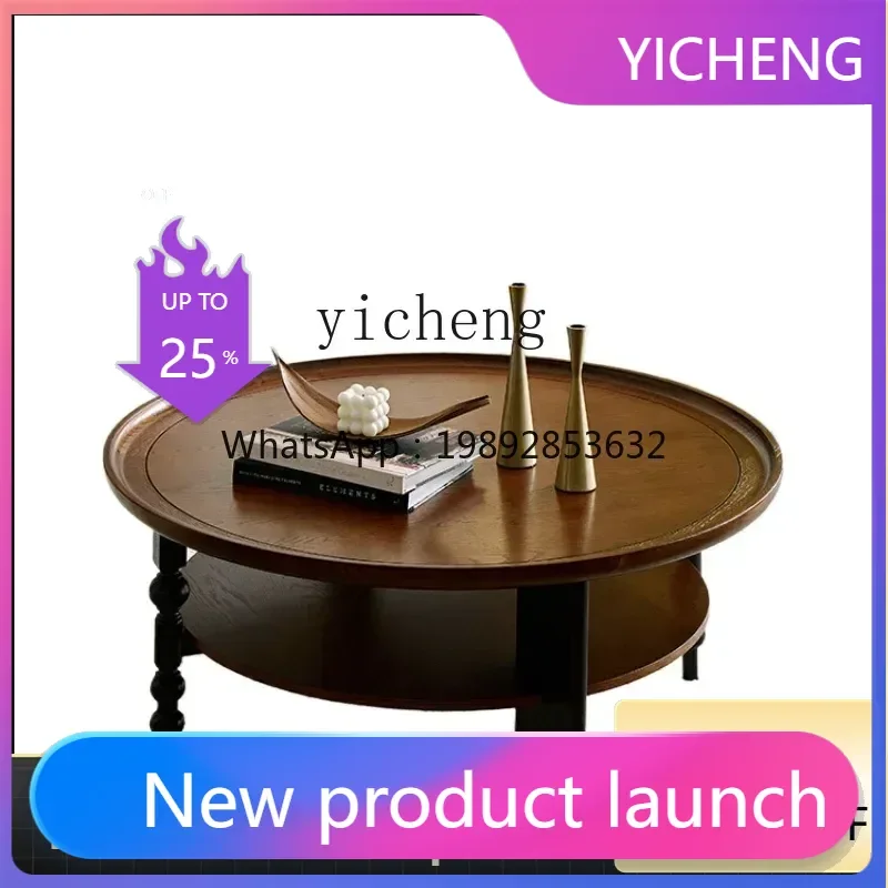 

LYY Retro Solid Wood round Coffee Table Living Room Home Tea Table Multifunctional Tea Table