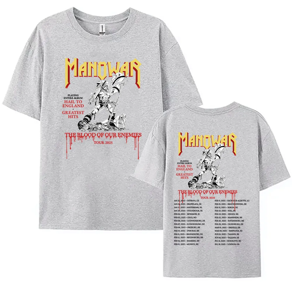 2025 Manowar الهيب هوب الفرقة طباعة بلايز الدم أعدائنا جولة تيز قصيرة الأكمام القطن تي شيرت ملابس حريمي الجرافيك قميص #4