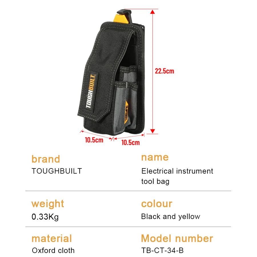 TOUGHBUILT TB-CT-34-B Electrical Meter Tool Bag with 13 Pockets and Loops Quick Hang Belt Pouch with Clip Belt Tool Storage Bag