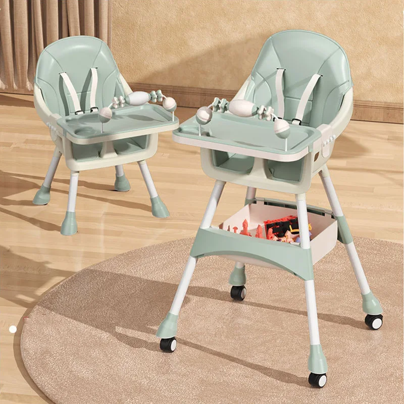 

Multi-functional Baby High Chair for adjustable Height Infant Feeding Chair with Double Trays and Wheels Random Colors Toys