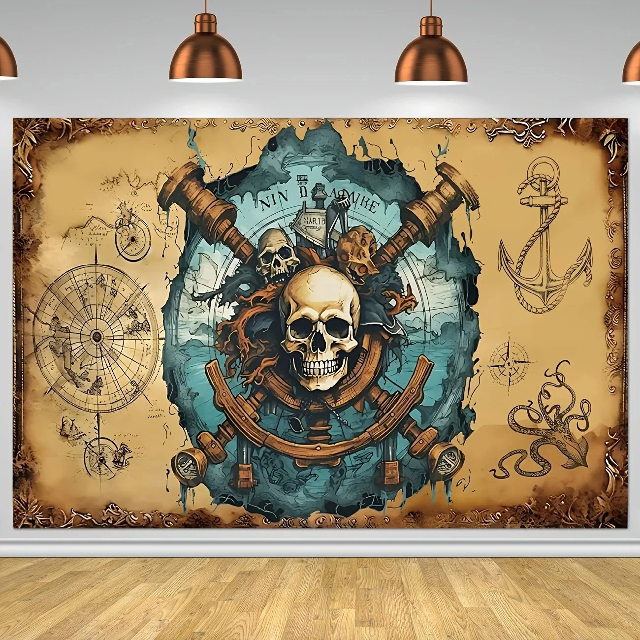 Pirate Adventure Treasure Map Navigation Theme Banner Background, Children's Birthday Party Home Decoration Photography Backdrop