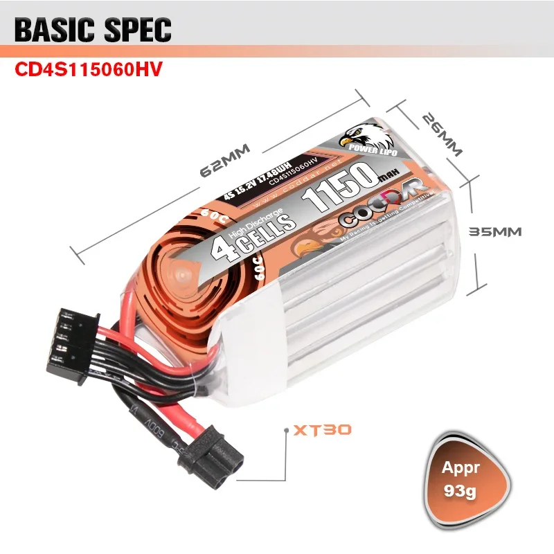 CODDAR 1150MAH 4S 15.2V 60C LIHV ยาวอายุการใช้งานแบตเตอรี่สําหรับ CineLog35 FPV Drone แบตเตอรี่ลิเธียม