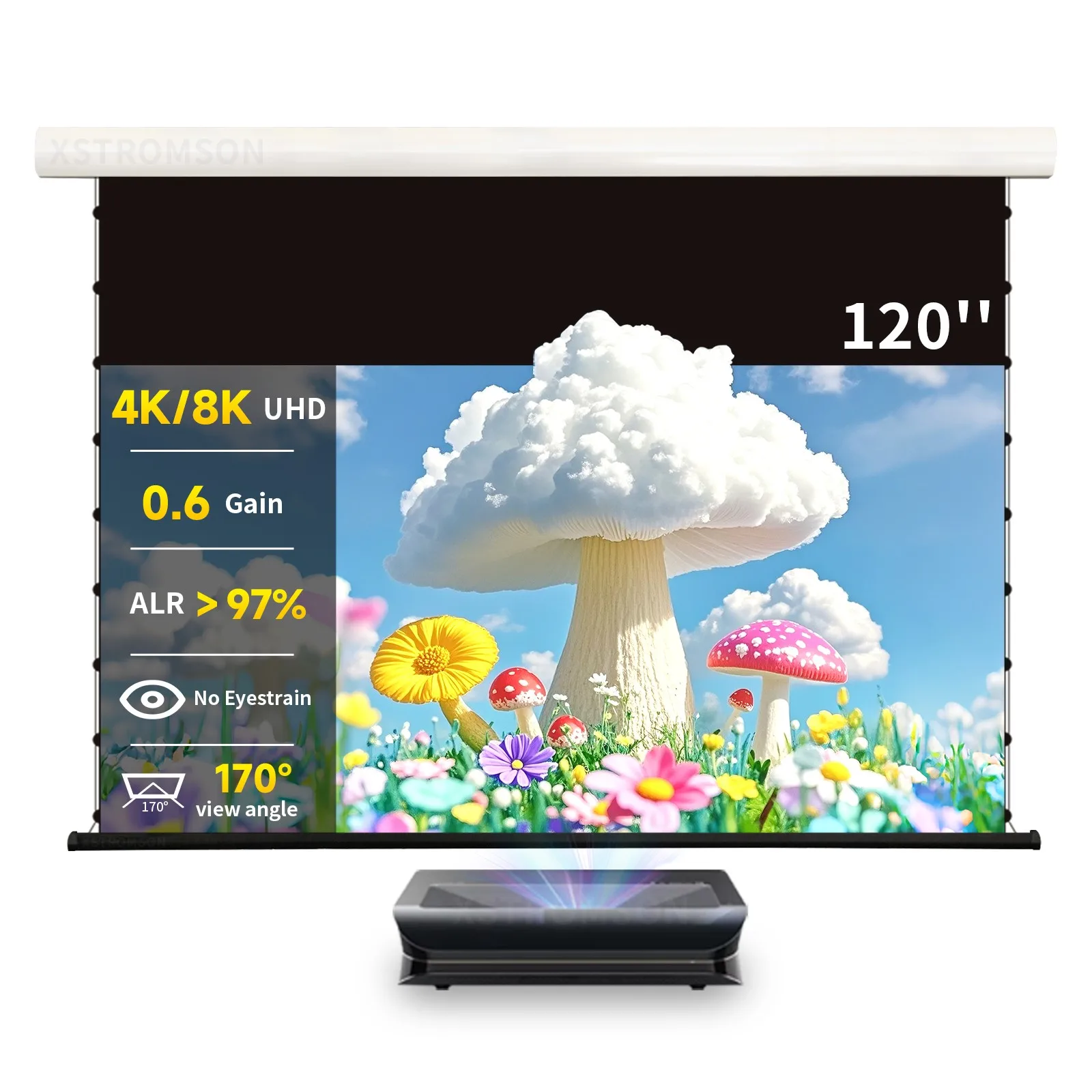 120'' Electric Tab-tensioned PET Crystal Projection Screen Motorized Drop-Down ALR UST Anti-light Screen for 4K Laser Projector