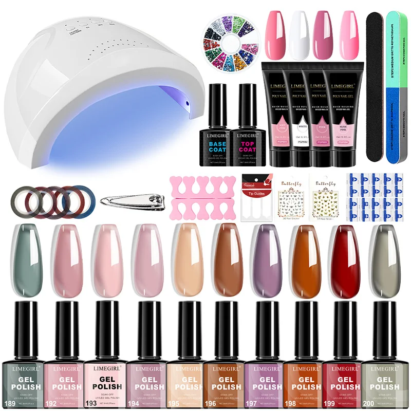 

Gel Nail Polish Set 8ML Glitter Art Gel Varnish with Base Coat Top Coat and UV Lamp for Manicure Extension Art Salon/Home Tools