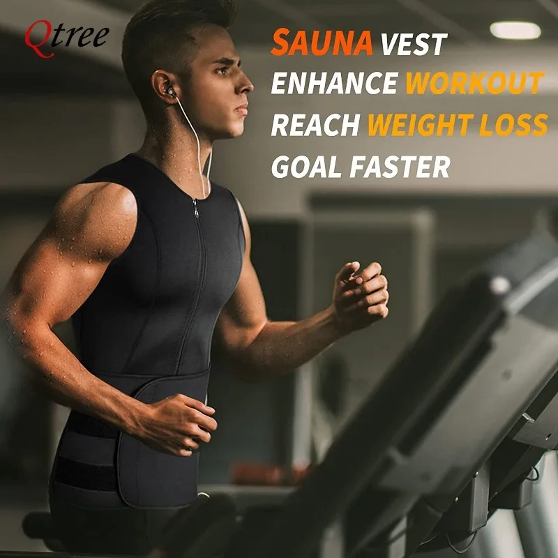 Qtree Sauna Sweat Jacket Men Compression Vest Body Shaper Tummy Control Waist Trainer Slimming Hot Neoprene Thermo Weight Loss