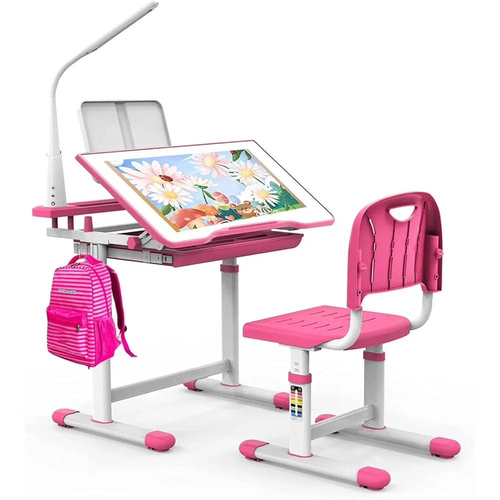 

Kidss Desk and Chair Set Multi Functional Kids School Desk for Kids 5-8 Years Kidss Study Desk with 40 Degree Tiltable Desktop