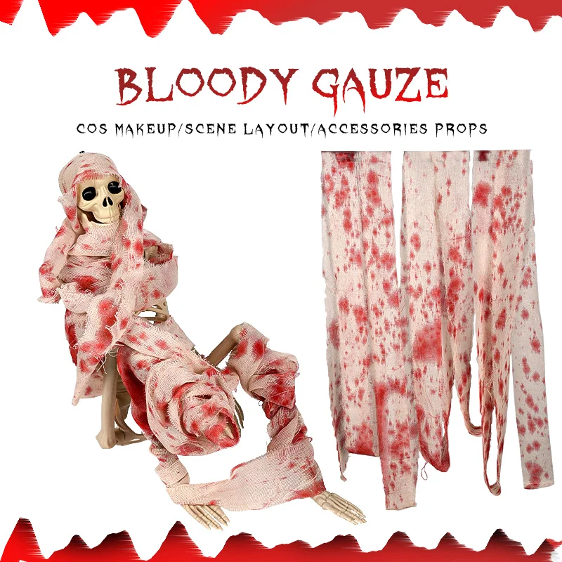 Halloween Blood Colored Gauze Bloody Cloth Strips Blood Gauze Bandages Haunted House Warning Isolation Tape Decoration