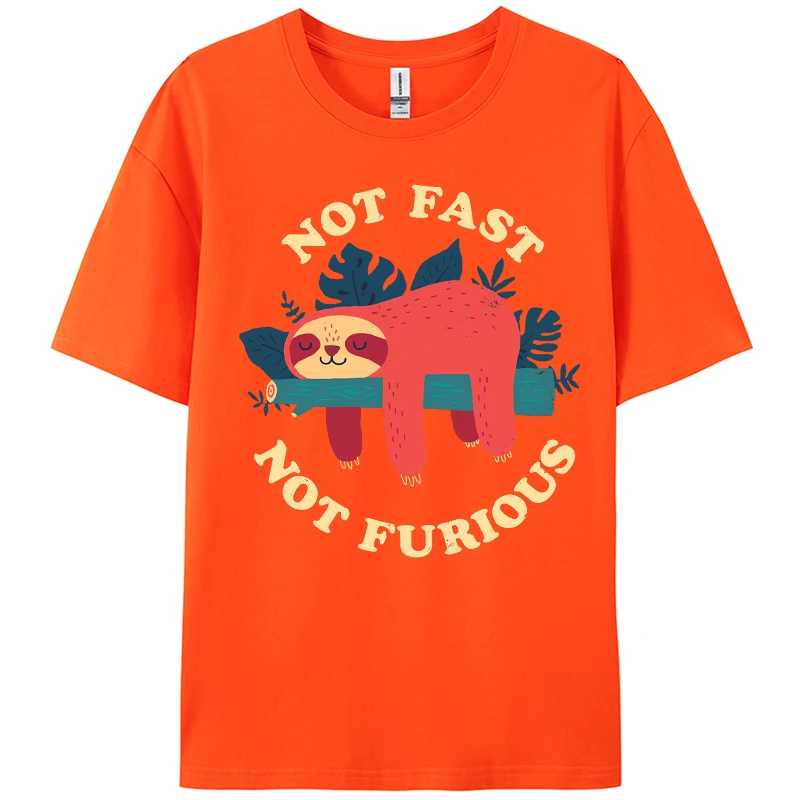 Not Fast Not Furious Sloth Pattern T-Shirts Man Summer Cotton Soft T Shirt All-Match Casual Top Loose Jogging Unisex Sportswear - view 3