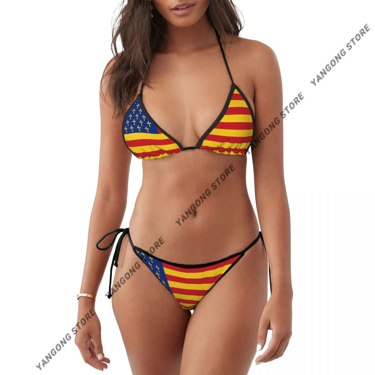 

Woman Swimwear Thong Bikini Set Sexy Flag Of The Orthodox Republic Of Romania Bathing Suits Triangle Bandage Female Beachwear