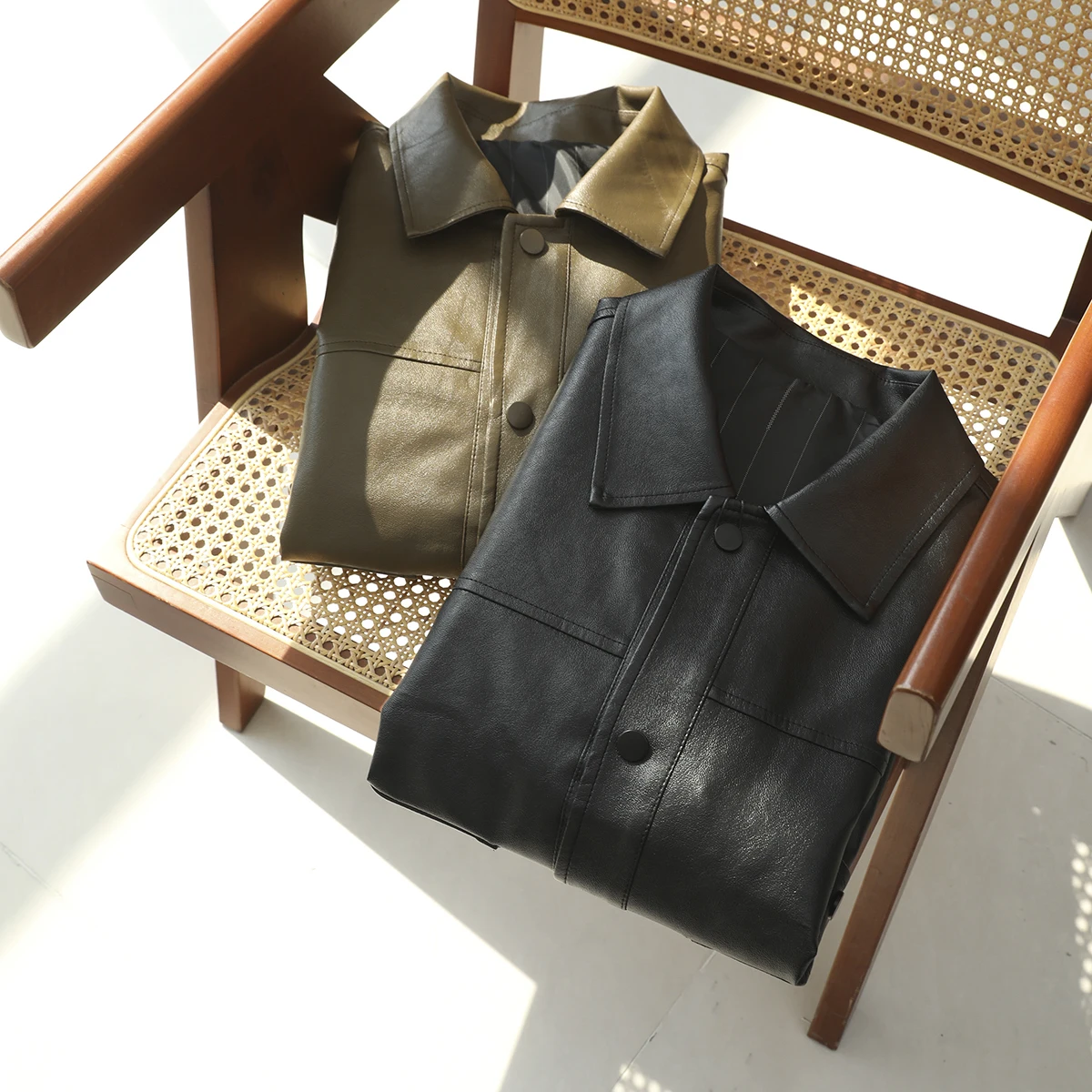 

Imported Super Fiber Leather Jaet Men's Busin Sle Spring Season Long Sve Regular Length Synthetic Leather Coat