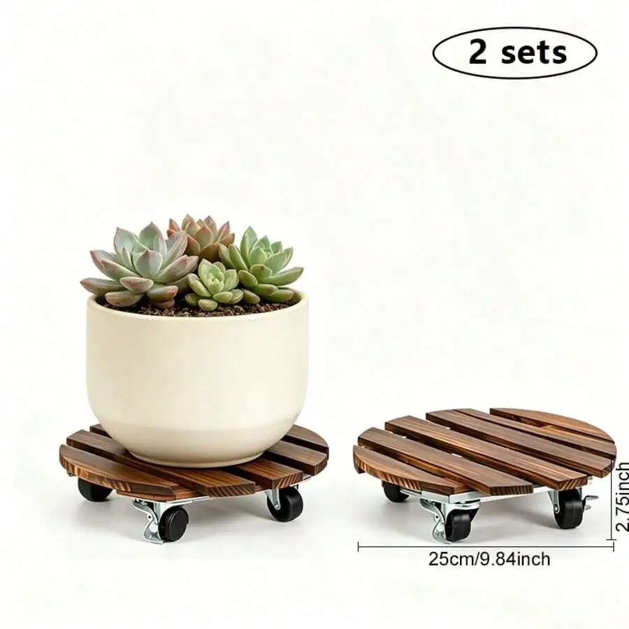 Heavy Duty Iron Wheeled Plant Cart Two-Piece Set - Outdoor Mobile Flower Rack With Rotating Locking Wheels | Durable And Rust-Pr