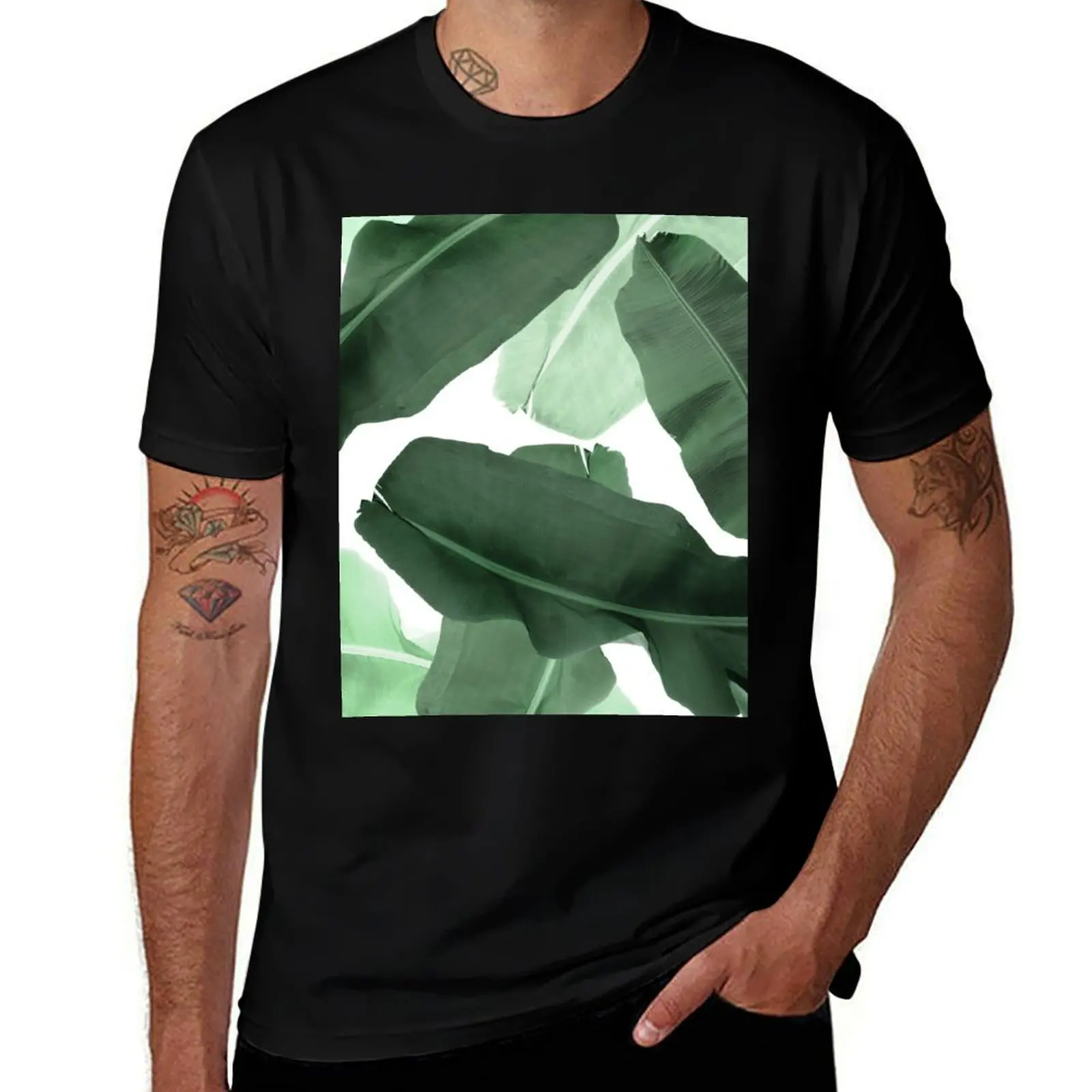 Banana Leaves, Green Palm Leaf Pattern T-Shirt anime t shirts for man T-Shirt