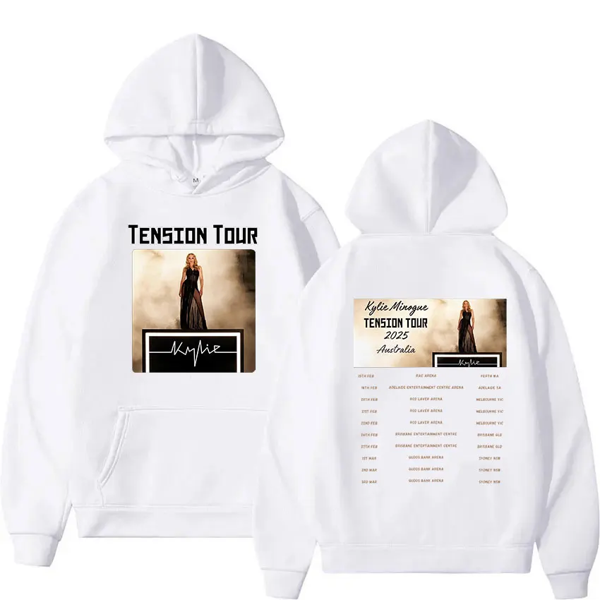 Singer Kylie Minogue Tension World Tour 2025 Graphic Hoodie Men Women Retro High Quality Fashion Oversized Sweatshirt Streetwear