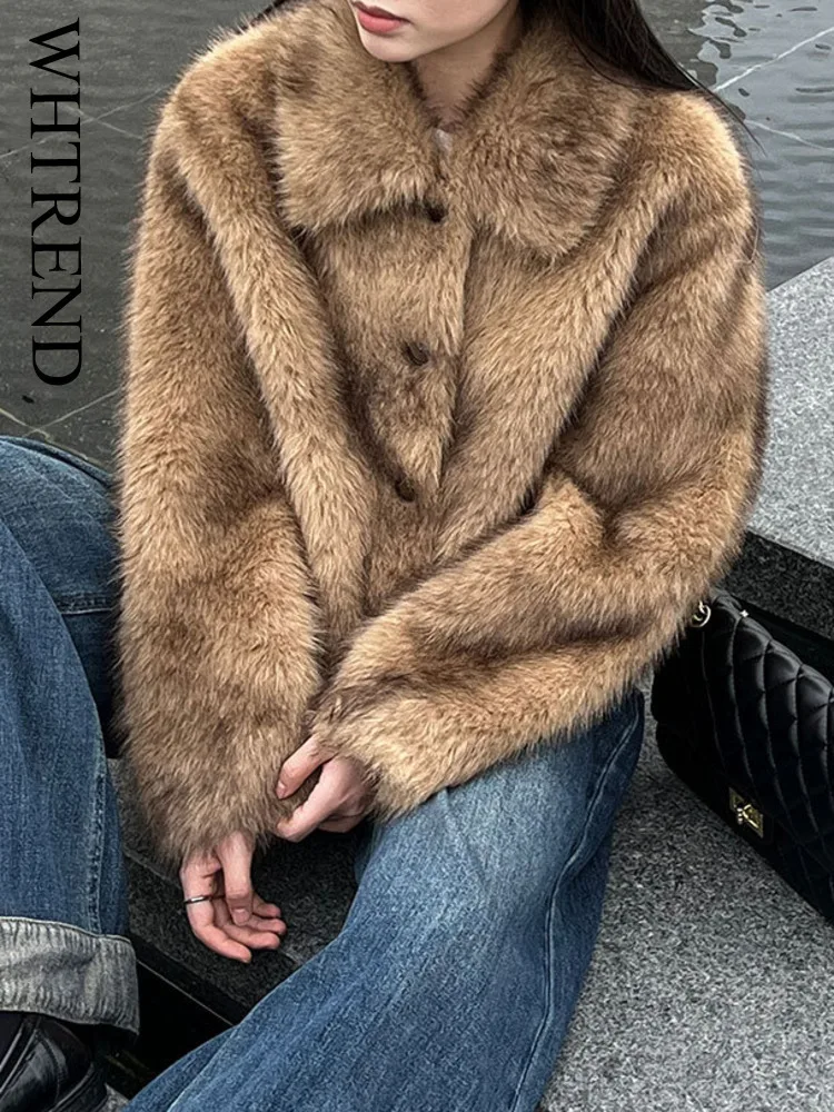 

WHTREND экологически чистая шуба из лисьего меха для женщин, новинка зимы 2025 года, короткая куртка из искусственного меха норки, теплые пальто