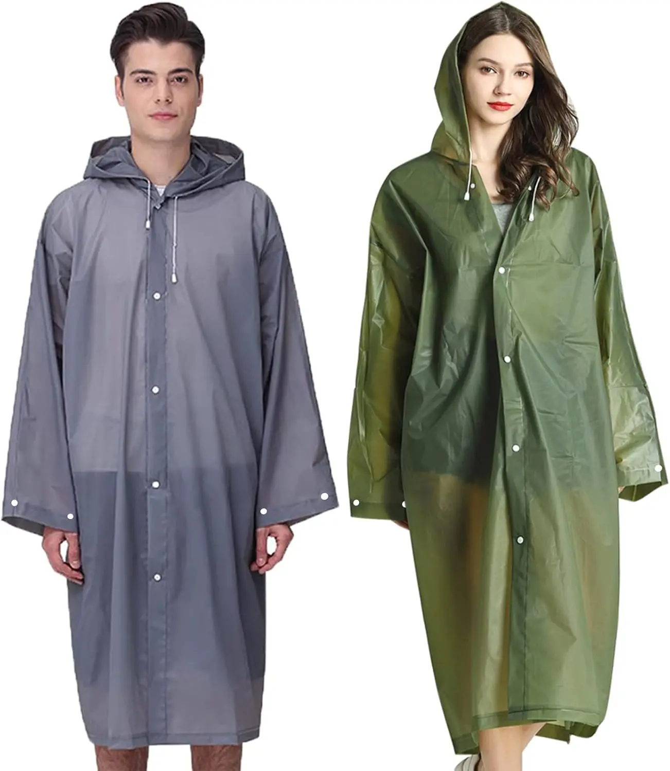 

Reusable Rain Ponchos for Adults, 2 Pack Hooded Raincoats for Family Camping Hiking