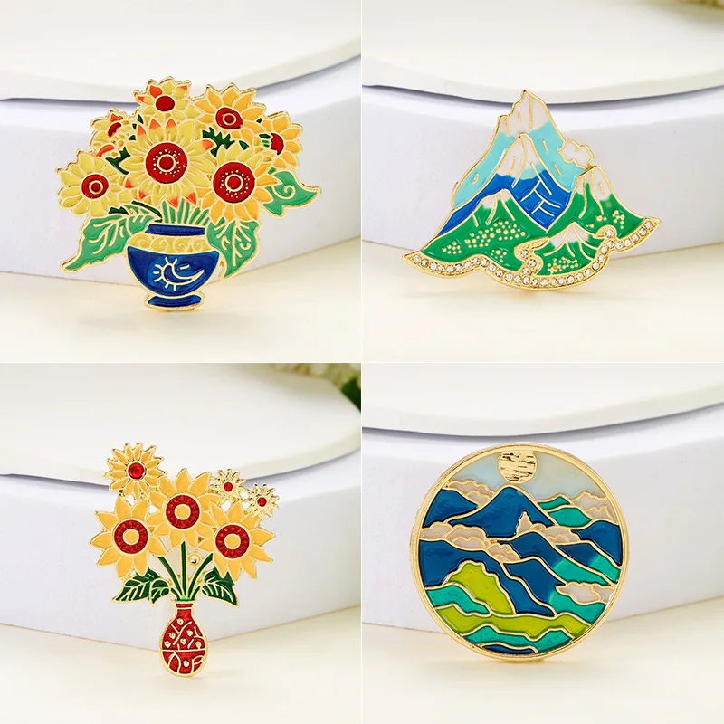 Coat, suit, brooch, accessory, women's drip oil flower, sunflower, geometric creative badge, chest badge