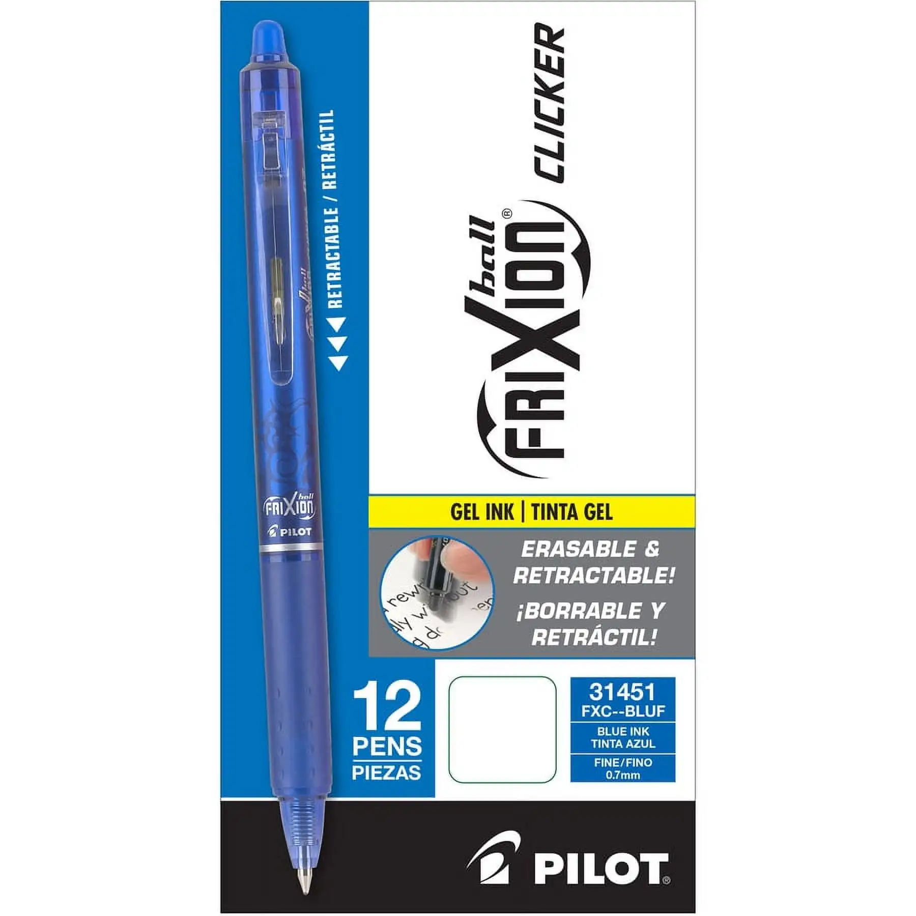 

Pilot, PIL31451, FriXion .7mm Clicker Erasable Gel Pens, 12 / Dozen