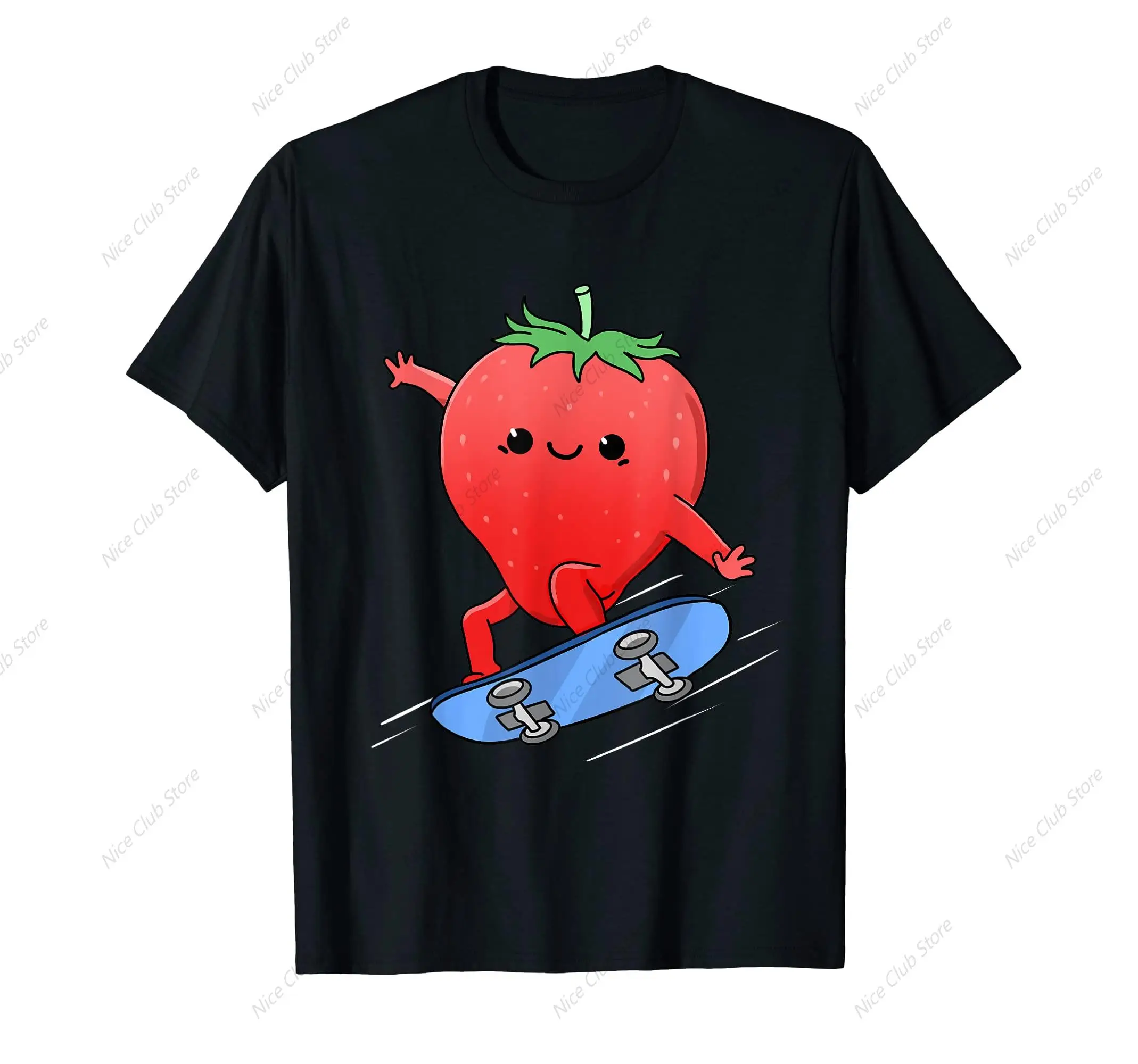 

Strawberry Riding Skateboard T-Shirt for Men Cotton 100% Summer Tops Women