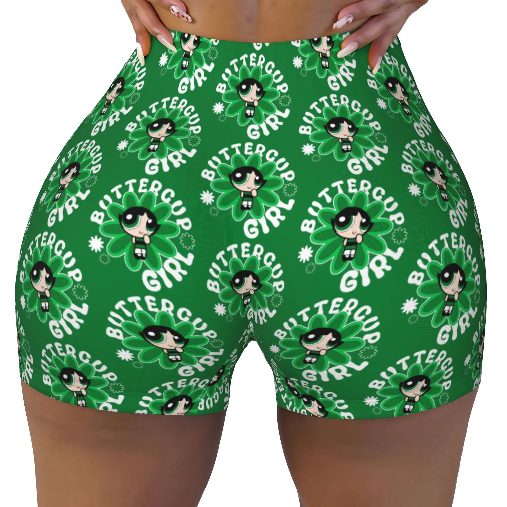 Custom Women's Poweres Anime Puffes Workout Yoga Shorts Buttercup Blossom Bunny Gym Athletic Biker Running Shorts