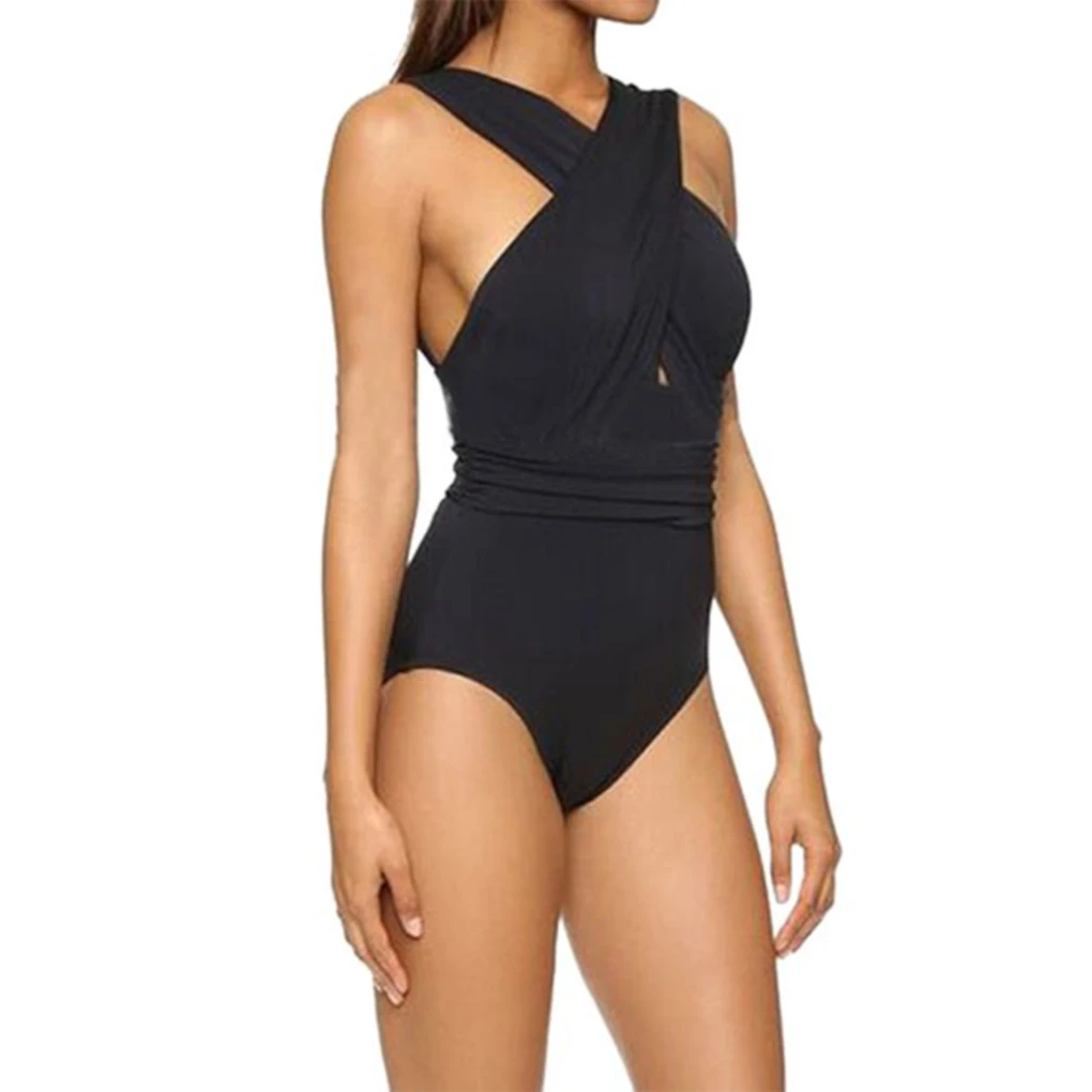 Women One Piece Swimsuit Criss Cross Open Back Crossed Strap Swimsuit Girl Swimming Clothes M/L