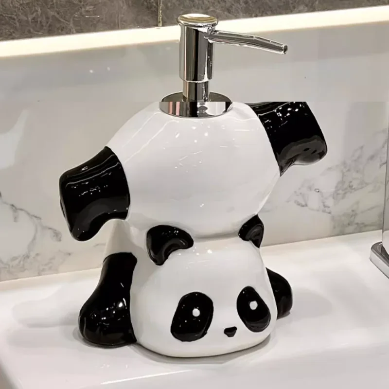 Cute Panda Ceramic soap dispenser, bathroom accessories, Dual Purpose Two in One Drainage Soap Box, Travel Shampoo Dispenser