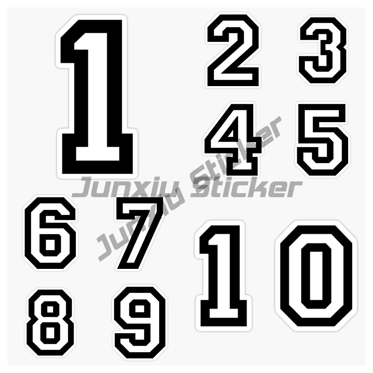 

White Numbers, Black Borders, 1-10 Numbers, Vinyl Waterproof Self-adhesive Car Sticker, Motorcycle Camping Applique Decal