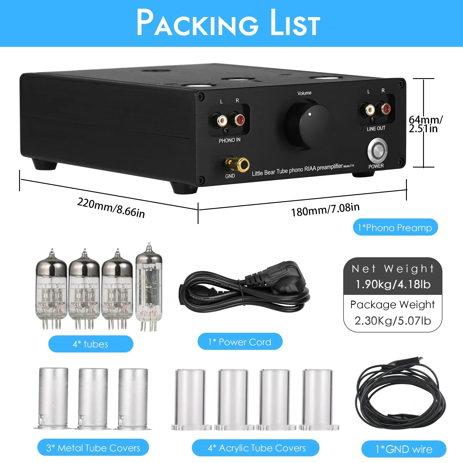 Douk Audio Little Bear T11 6N2/12AX7 Vacuum Tube Phono Turntable Preamp HiFi Pre-Amp MM RIAA Phonograph Preamplifier