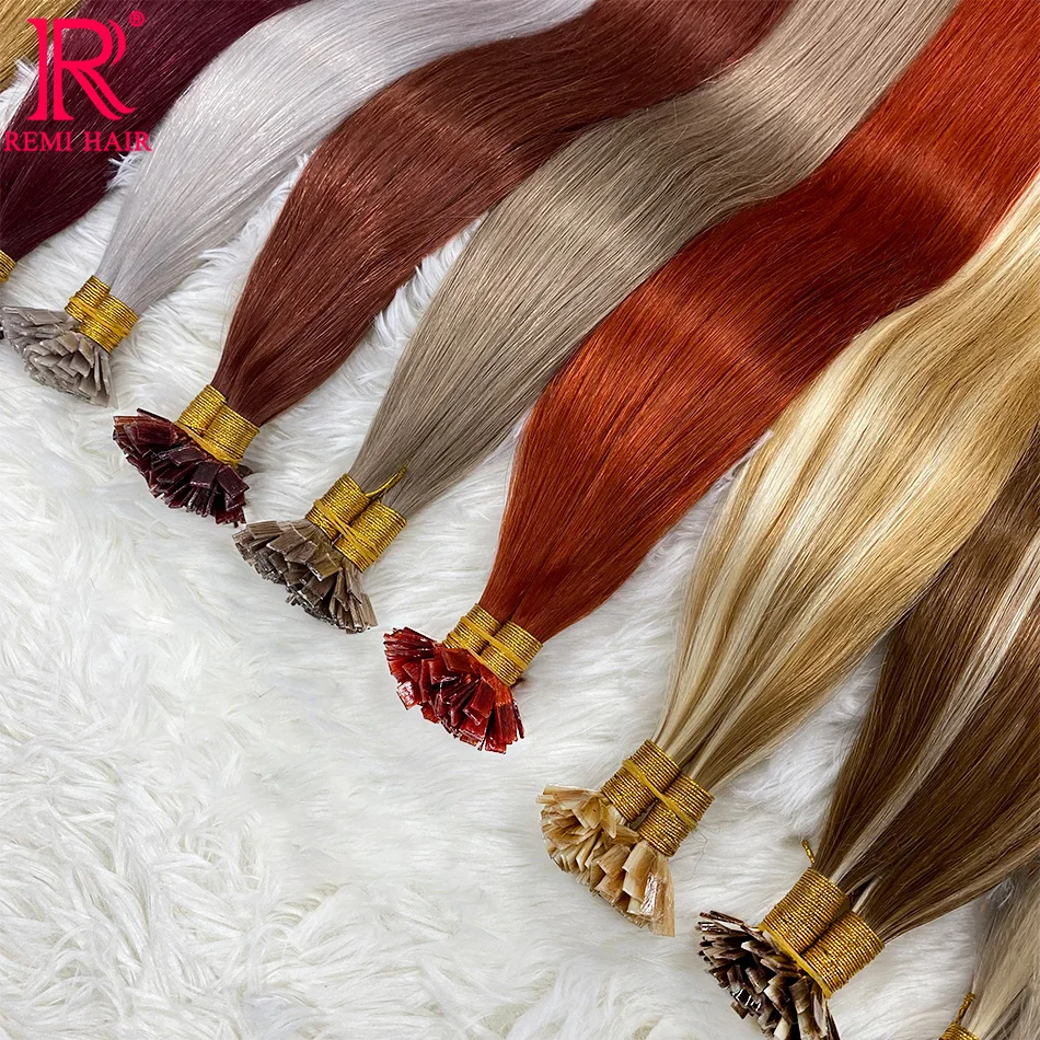 Extensiones de cabello de queratina de punta plana, cabello de fusión preadherido, cabello humano Real, liso, virgen, extensiones de cabello de color vietnamita