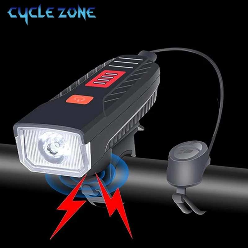 

MTB Bike Horn Front Light Bicycle 3 Gear Modes HeadLight USB Charging Spotlight Lamp Cycling Accessories for Night Riding Safety
