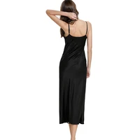 Women's Satin Nightgown Long Slip Sleep Dress Silk V Neck Sleepwear Solid Color Nightwear - Image 3