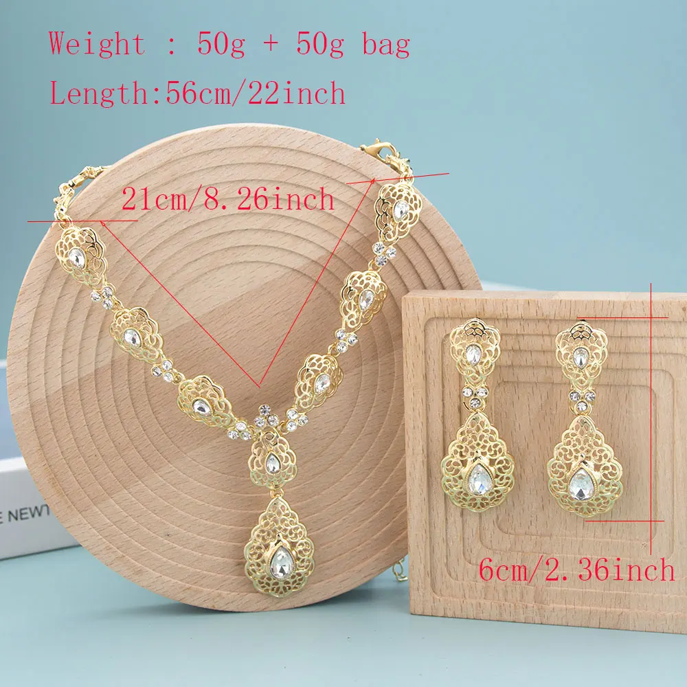 Poyasa Gold Color Moroccan Bridal Jewelry Sets Choker Necklace Drop Earring For Women Crystal Arabic Wedding Bijoux