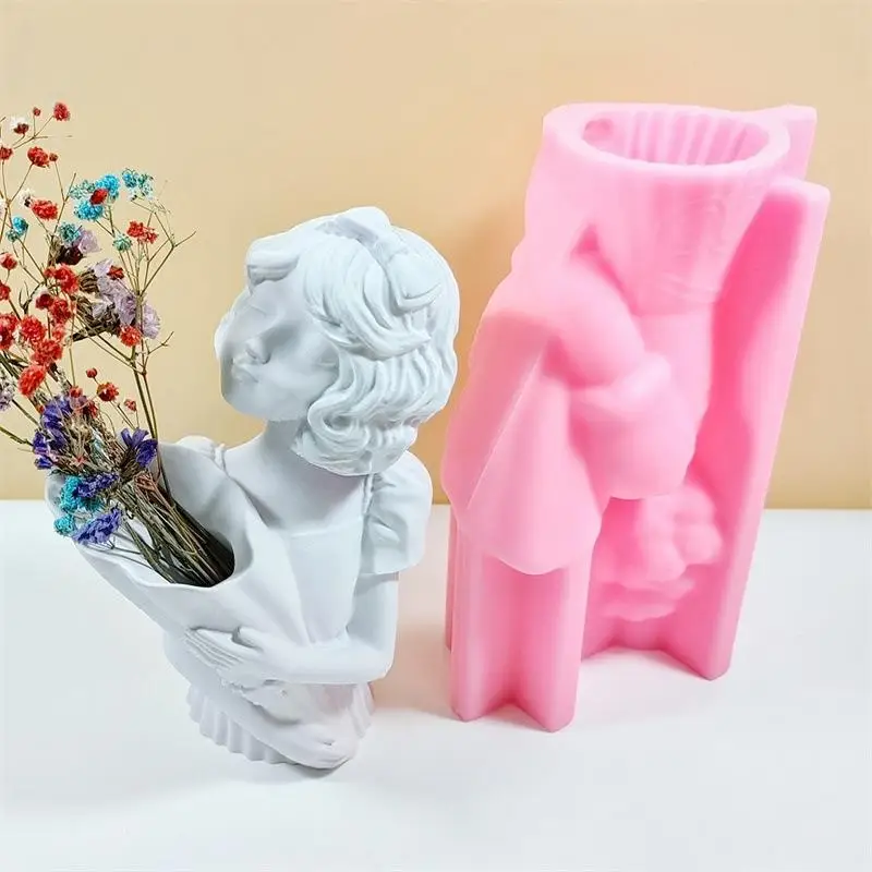 

DIY Hand Bouquet Girl Vase Silicone Mold Nordic Style Human Shaped Vase Concrete Cement Gypsum Silicone Mould Home Dec