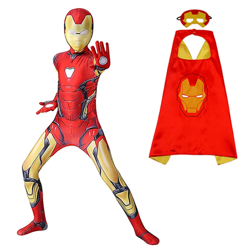 Iron Man Costume Anime Superhero Cosplay Iron Man Bodysuit Jumpsuit Cloak Costumes for Halloween Carnival Party