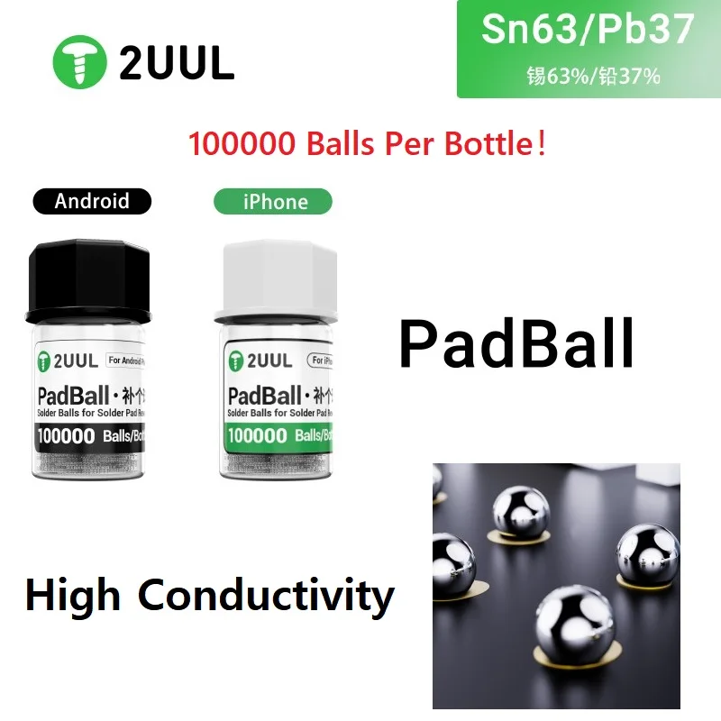 

2UUL PadBall Solder Balls 100000 Ball Per Bottle for iPhone Android Solder Pad Repair High Conductivity Professional Rework Tool