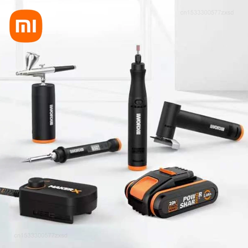 Xiaomi Worx 20V MakerX Tool Set Rotary Tool Angle Grinder Air Brush Heat Gun Home Rotary Cutter Hot Glue Gun Blower Engraving