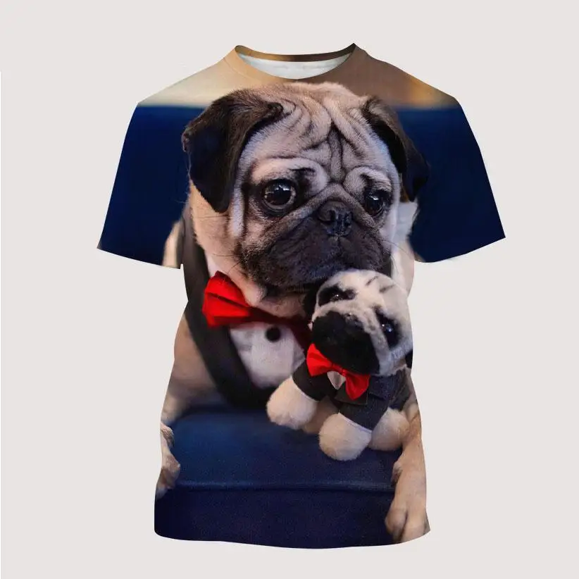 New Men\'s Ladies Kids T-shirts Funny Pug 3d Printed Cute Animals Short Sleeves Summer Breathable Lightweight Sports Tops