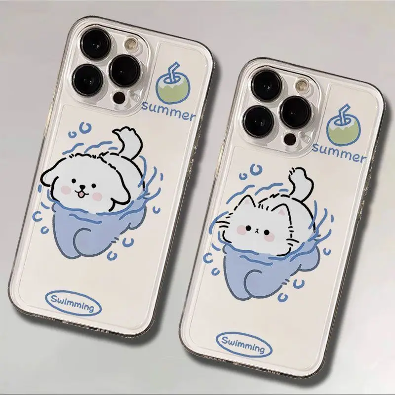 

Чехол для телефона Diving Cat Dog Couple Space Shell для iPhone 17AIR 16E 15 14 13 12 11 Pro XS Max Advanced Y2K Minimalist Cover