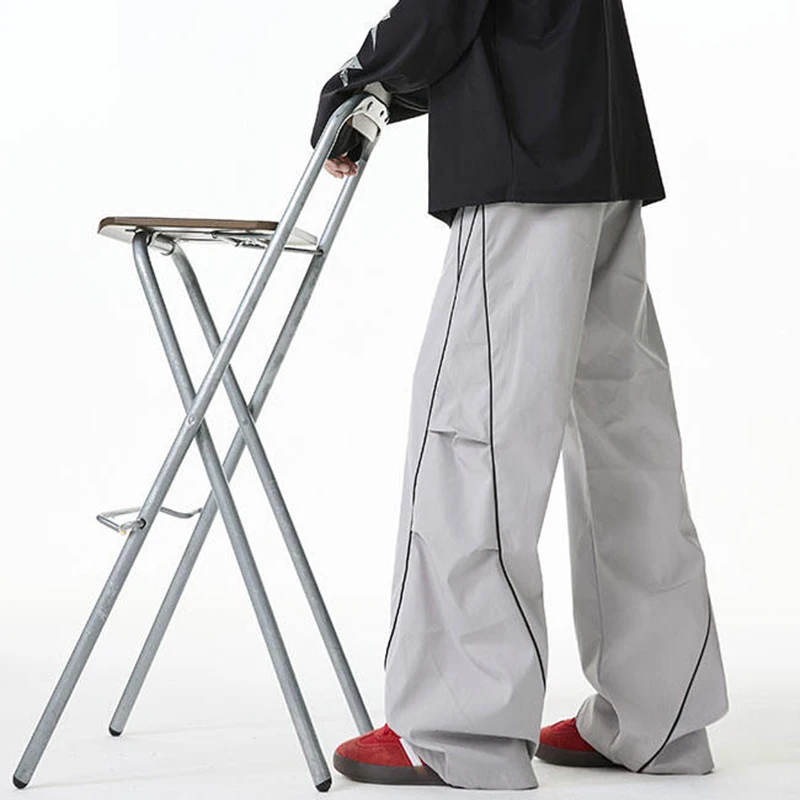 Luzhen cor contraste listra decorar solto em linha reta calças casuais dos homens 2025 rua de alta qualidade perna larga calças esportivas jy3692