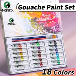Marie's Gouache Paint Set,18 Colors & 2pcs Paintbrushes Kit in 5ml/Tubes for Canvas,Paper,DIY,Painting for Adults,Students