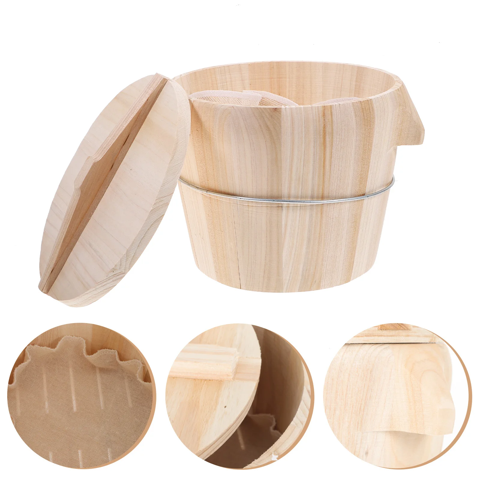 

Wooden Steamer Bucket Natural Chinese Wood Steamed Rice Cooker Food Safe Eco-Friendly Smooth Surface Movable Bottom for Kitchen