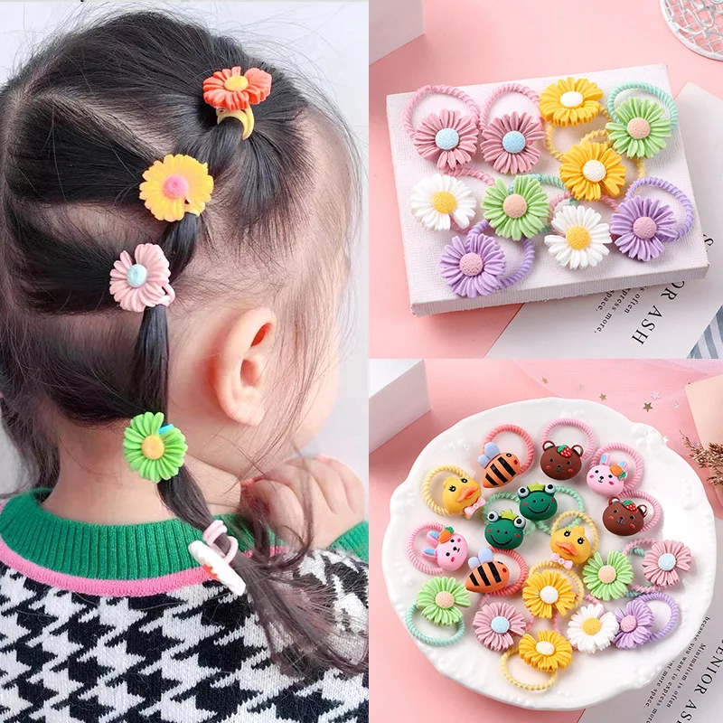 10PCS Cute Cartoon Animals Hair Bands Girls Elastic Rubber Band Headwear Hair Accessories Kids Headband Ornaments Kids Hair Ties