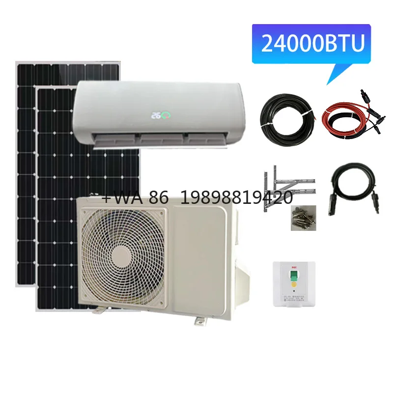 

Solar Powered Hybrid Air Conditioner for Home - DC Solar AC Kit 24000 BTU High EER Solar Panel Bracket Copper Pipe CE Certified