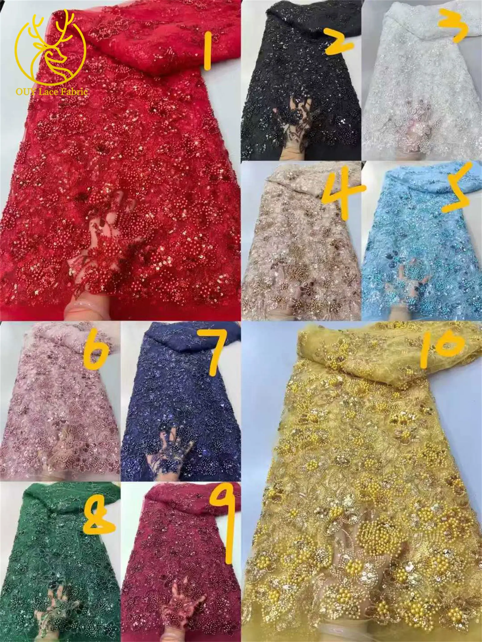 Grüner afrikanischer Perlen-Tüll-Spitzenstoff 2026 Hochwertiger nigerianischer Pailletten-Spitzenstoff, ideal für Partykleider und Hochzeitskleider – Detail 3