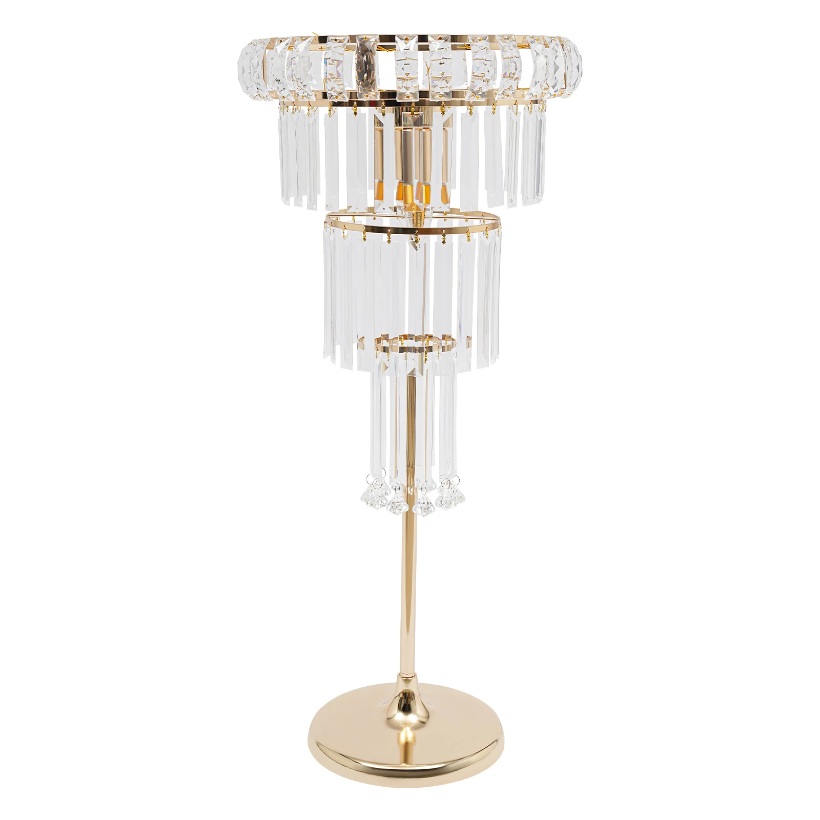 Suporte de flores de casamento acrílico de 4 camadas com luzes LED galvanizadas em ouro com capacidade de carga de 5 kg para decoração de casamento