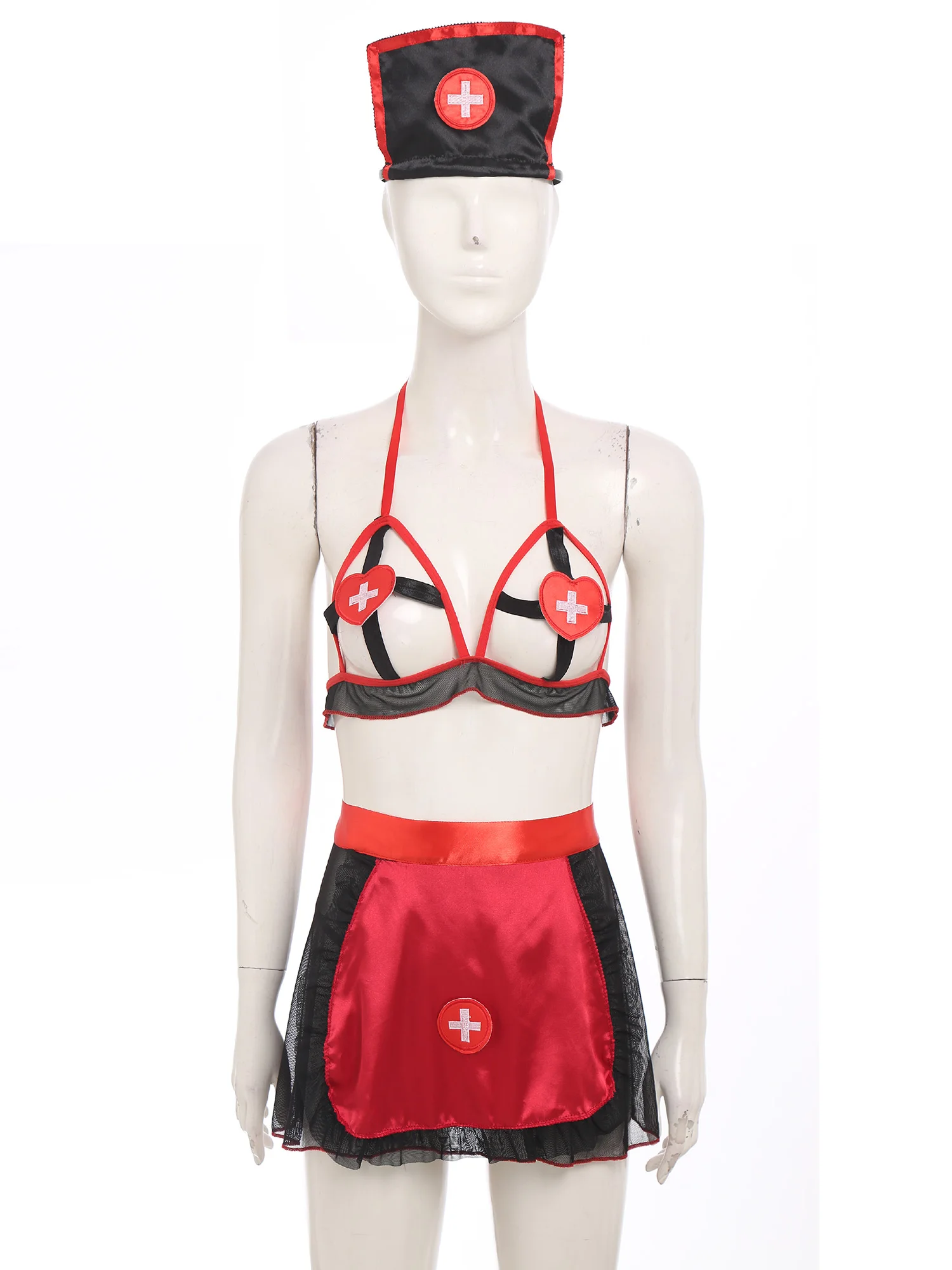 

Комплект ночной рубашки для взрослых и женщин с кроликом и медсестрой, бюстгальтер с вырезом, топ с фартуком, юбкой и стрингами, головные уборы, нижнее белье, ночное белье