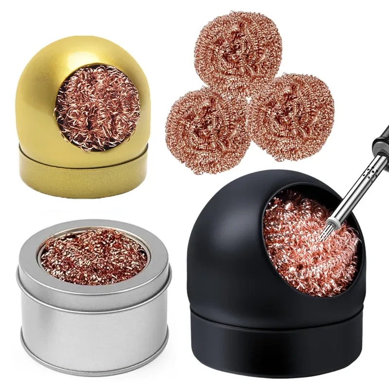 Nettoyeur de pointe de fer à souder, pointe de soudure avec éponge de fil de laiton de nettoyage, avec support noir, aucun eau nécessaire