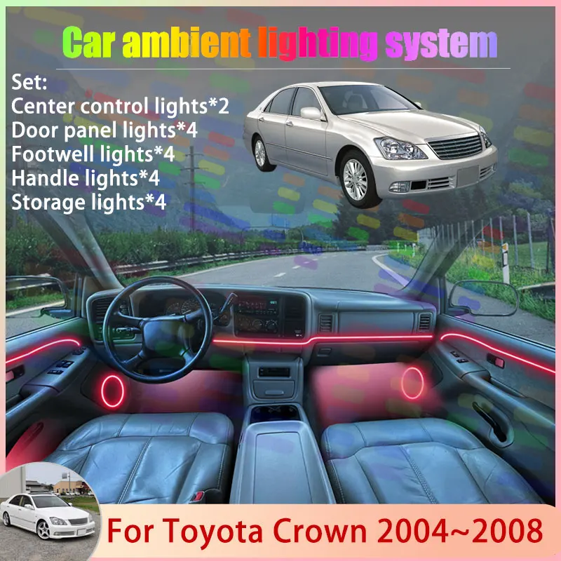 For Toyota Crown MK12 S180 2004~2008 2005 2006 2/18 in 1 Car Atmosphere Light Lamp RGB Shade Ensemble Streamer Atmosphere Set
